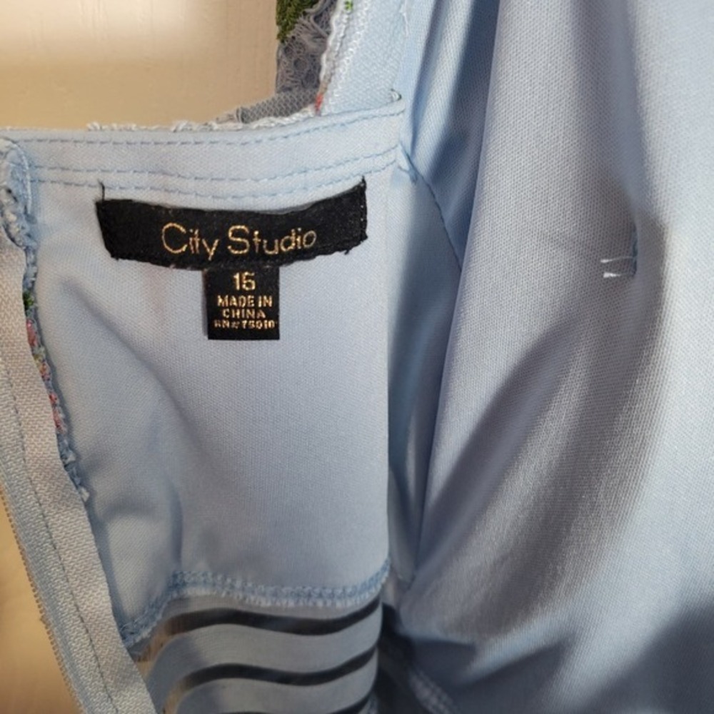 City Studio Fit and Flare Dress-Blue floral-Juniors‎ 15 - Picture 5 of 7